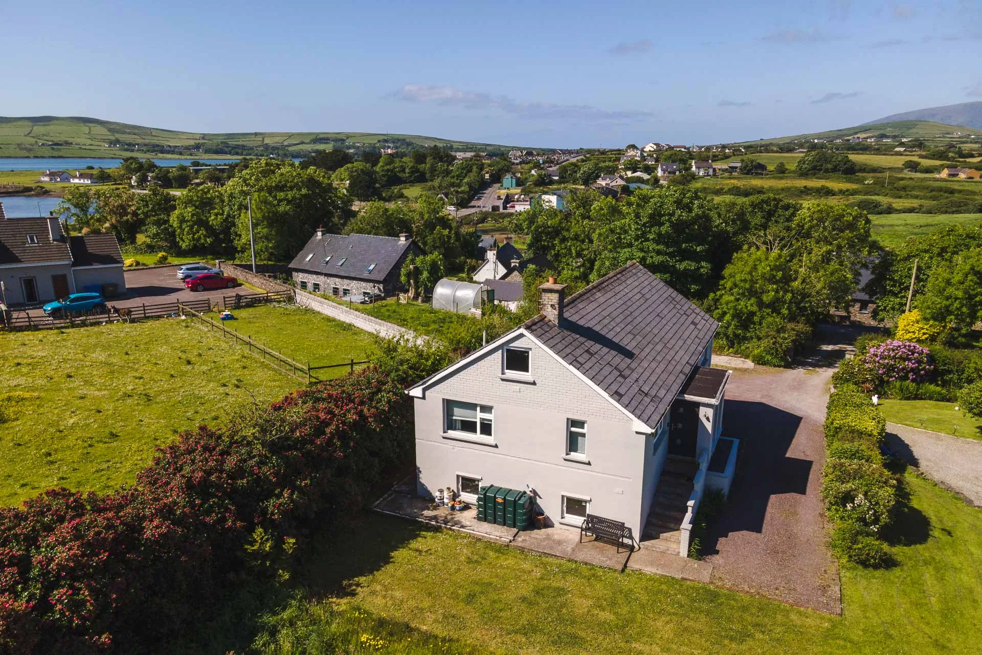 Aerial view of the cottage and garden