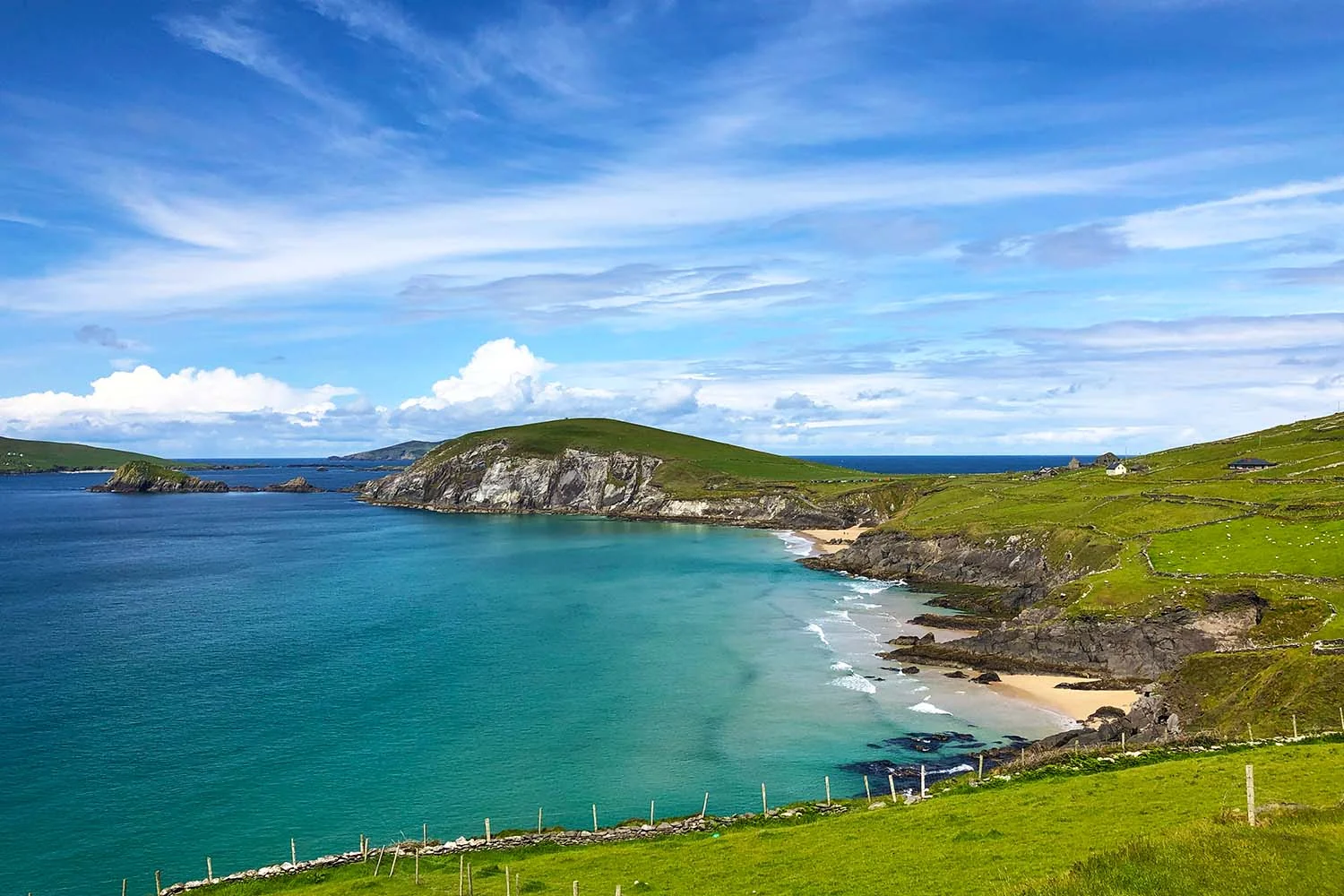 Wide view over Dingle Bay and the town